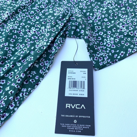 🌊 RVCA Bang On Floral Short Sleeve Slim Fit Shirt in Hunter Green🌊 - Picture 5 of 5